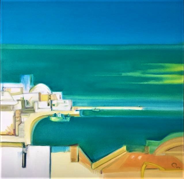 Toile décoration artiste bord de mer village