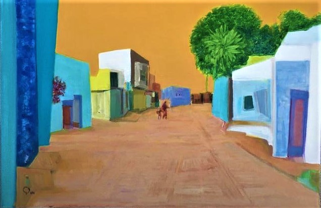 toile artiste décoration village soleil